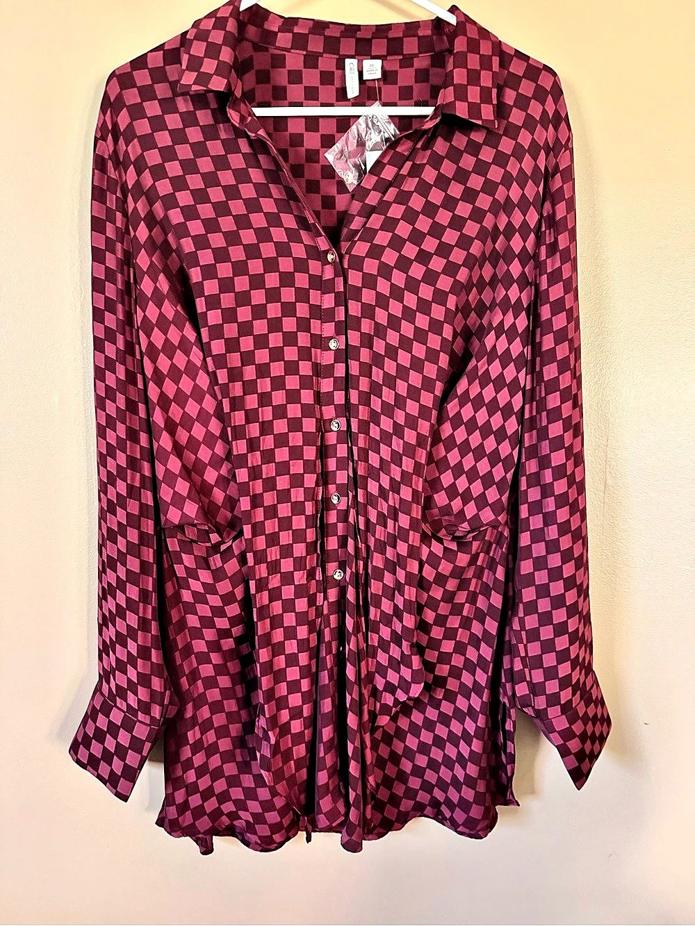 Cato Est. 1946 NWT Maroon Burgundy Plaid Tunic Blouse XL